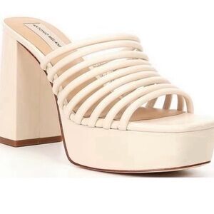 Antonio Melani Cream Strappy Platform Mules